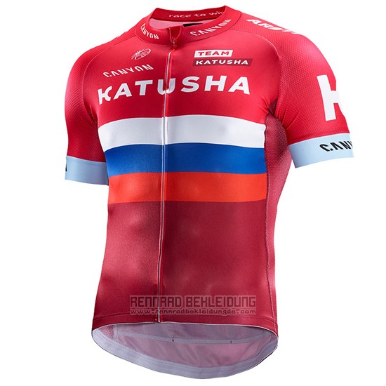 2017 Fahrradbekleidung Katusha Rot und Wei Trikot Kurzarm und Tragerhose